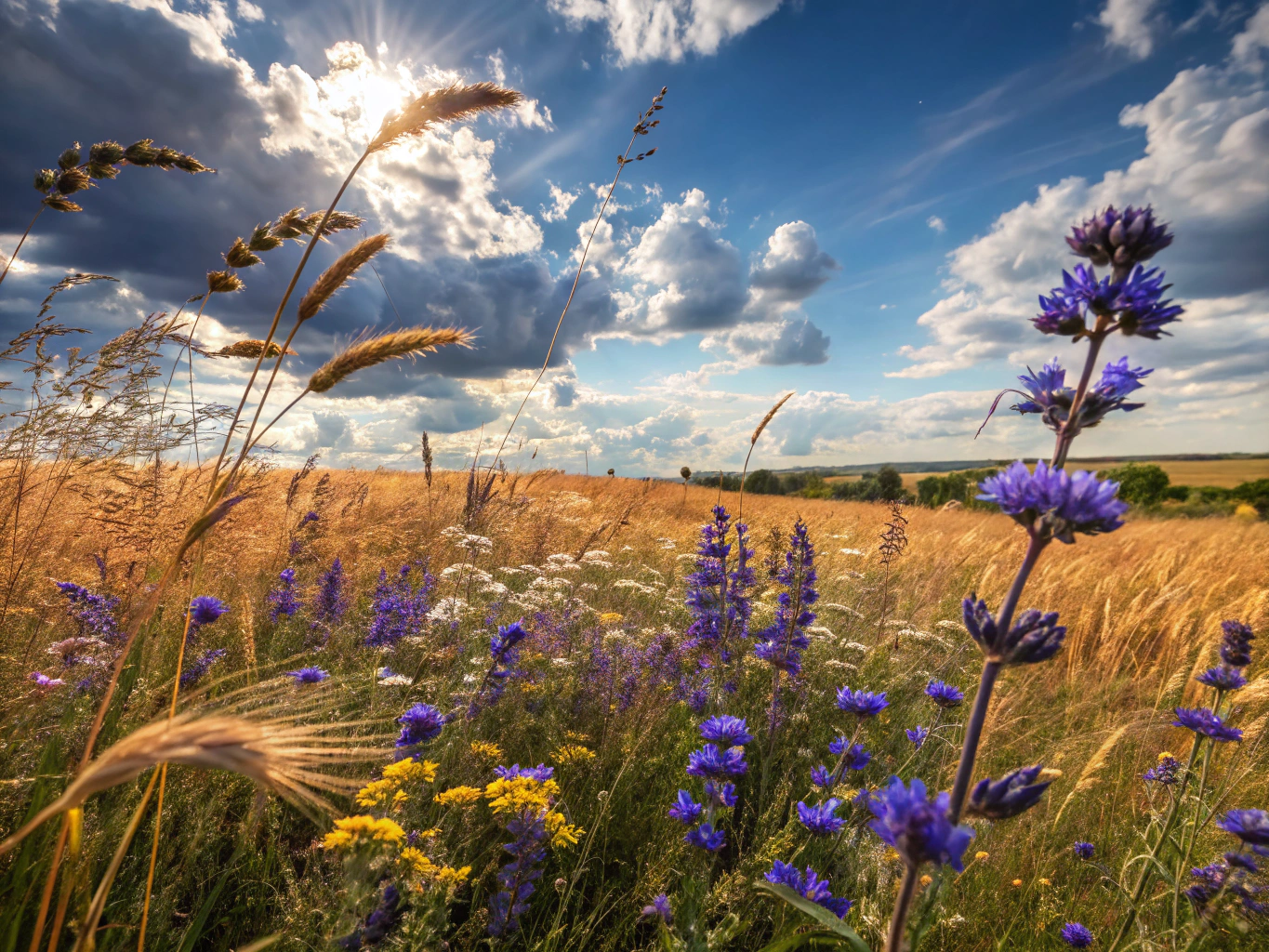 Textured acrylic botanical canvas artwork featuring wild meadow blooms